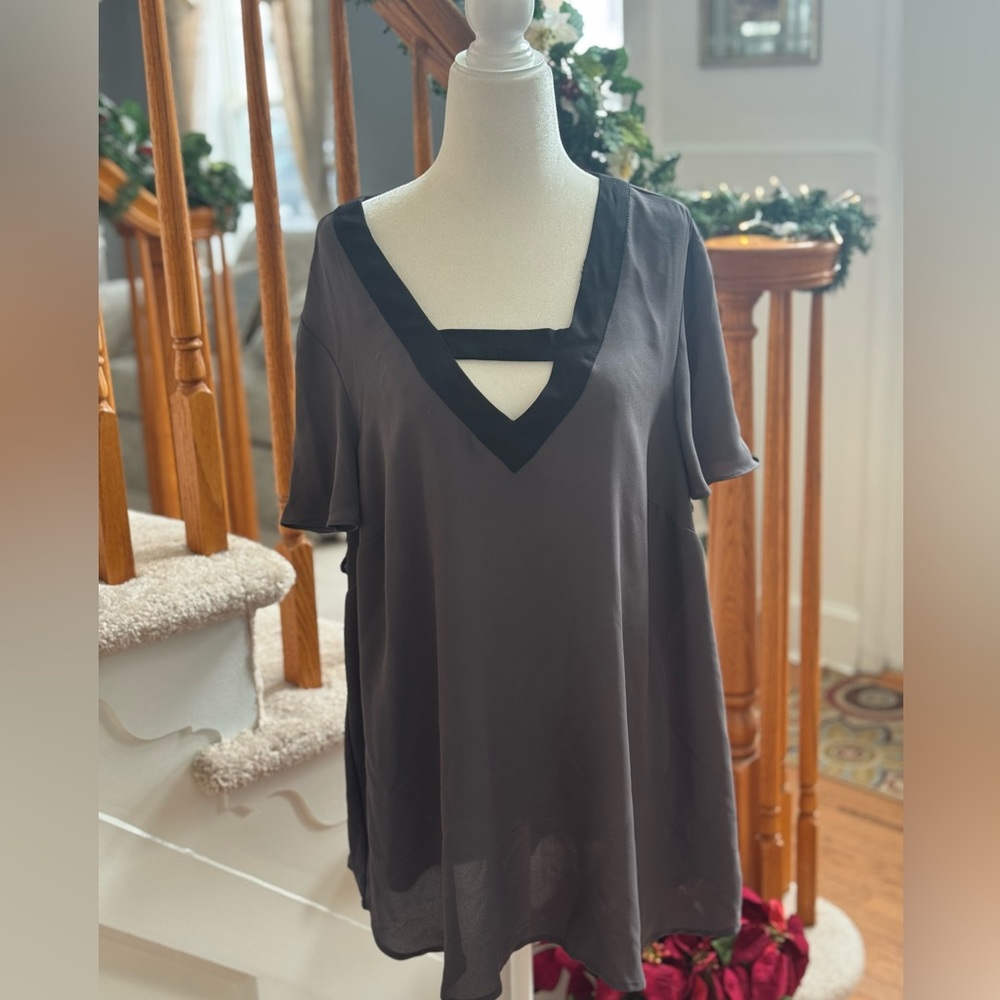 Torrid Gray and Black V-Neck Blouse
